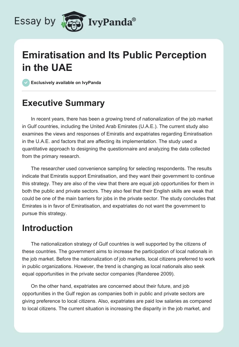 Emiratisation and Its Public Perception in the UAE. Page 1