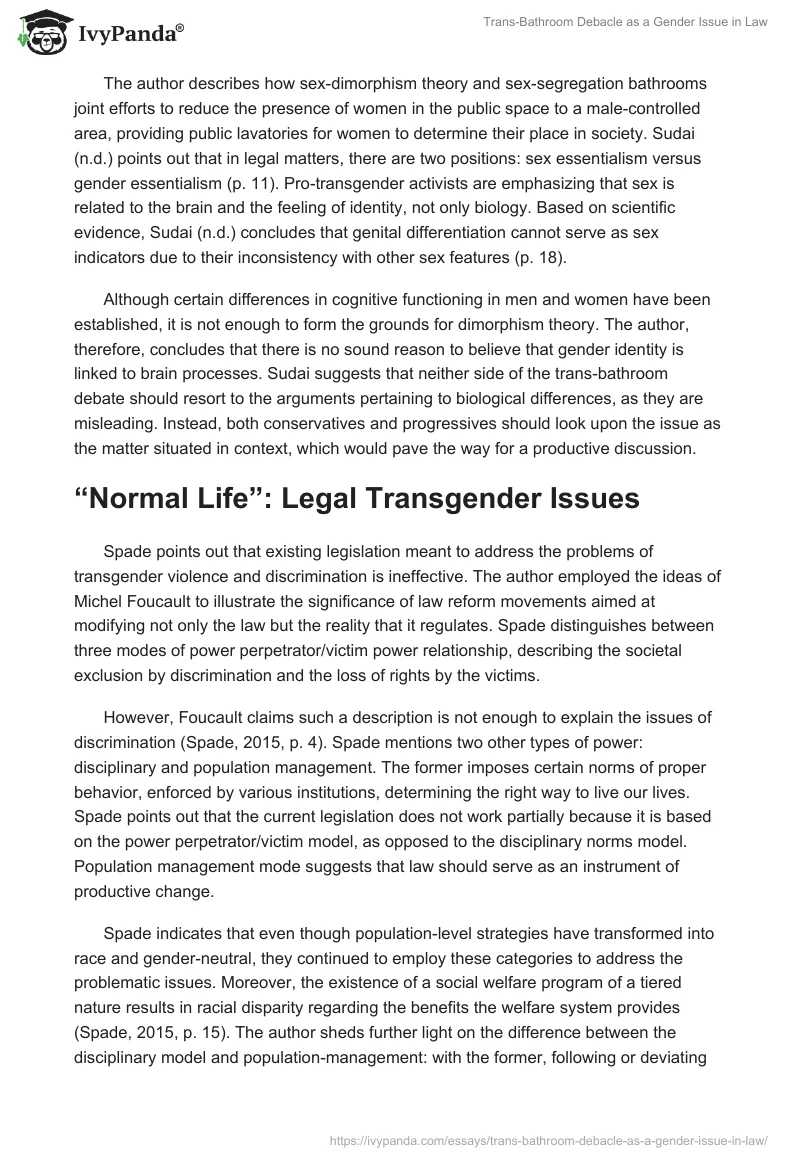 Trans-Bathroom Debacle as a Gender Issue in Law. Page 2