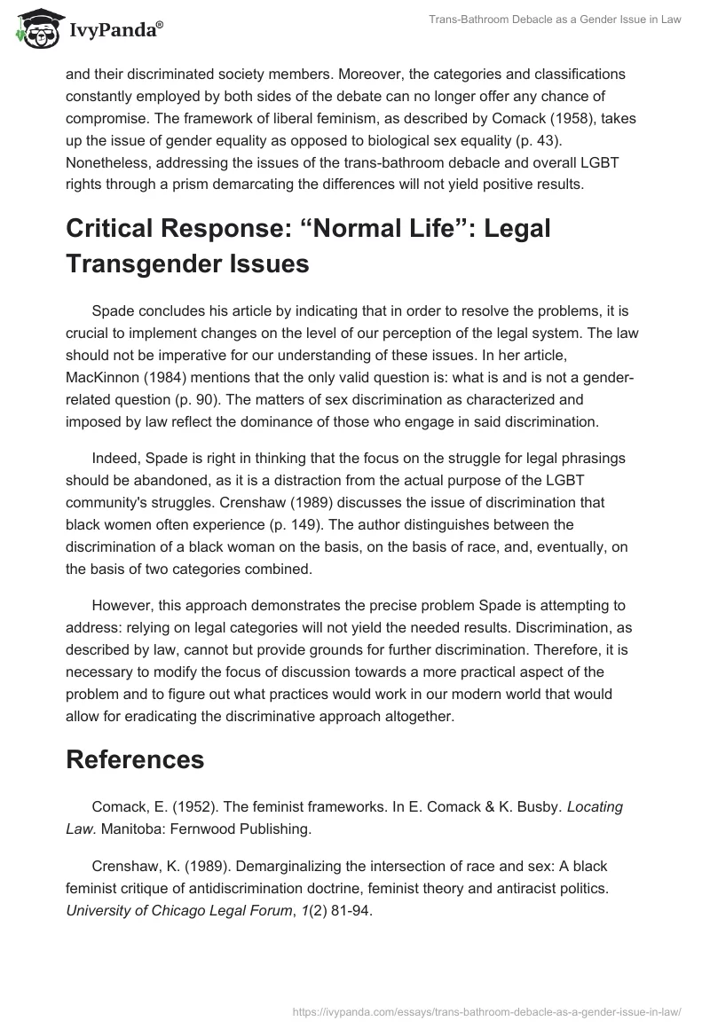Trans-Bathroom Debacle as a Gender Issue in Law. Page 4