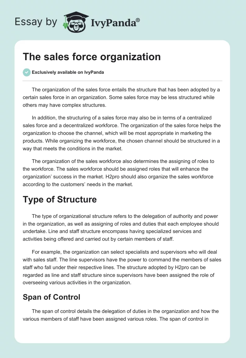 The sales force organization. Page 1