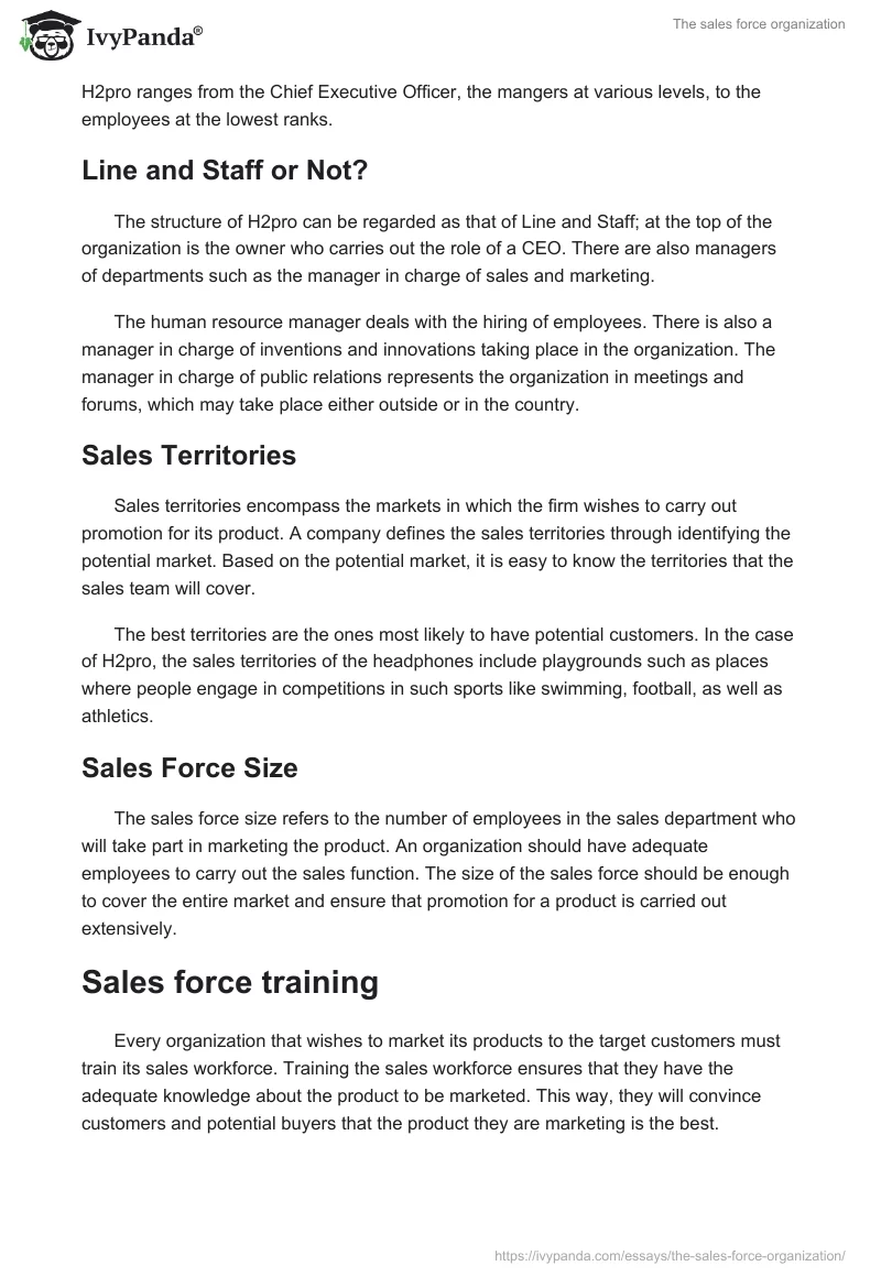 The sales force organization. Page 2