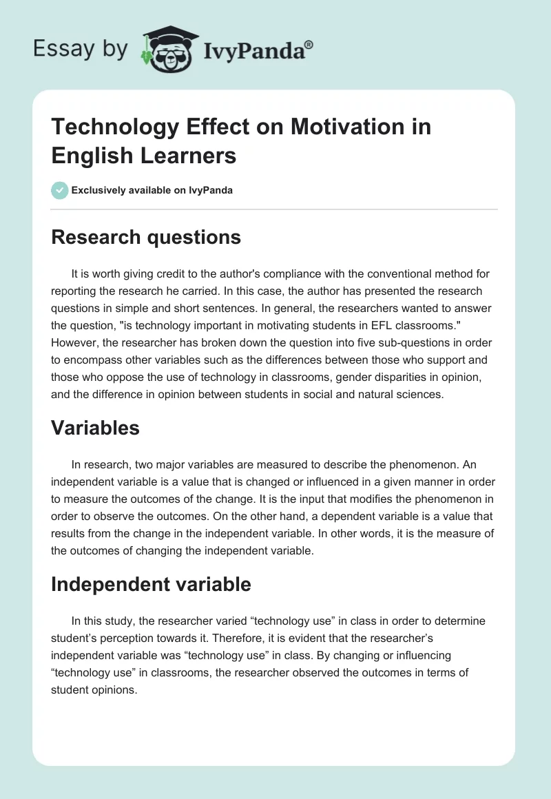 Technology Effect on Motivation in English Learners. Page 1