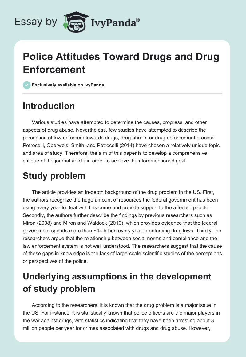 Police Attitudes Toward Drugs and Drug Enforcement. Page 1