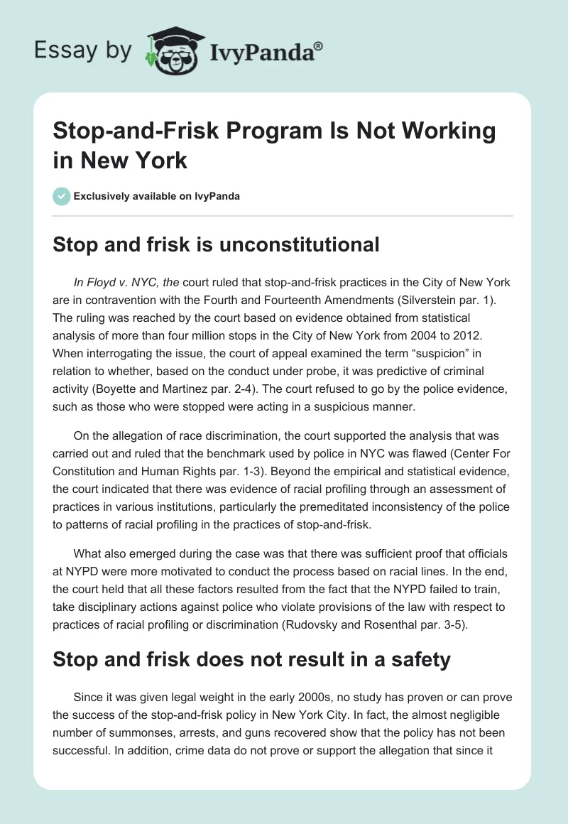 Stop-and-Frisk Program Is Not Working in New York. Page 1
