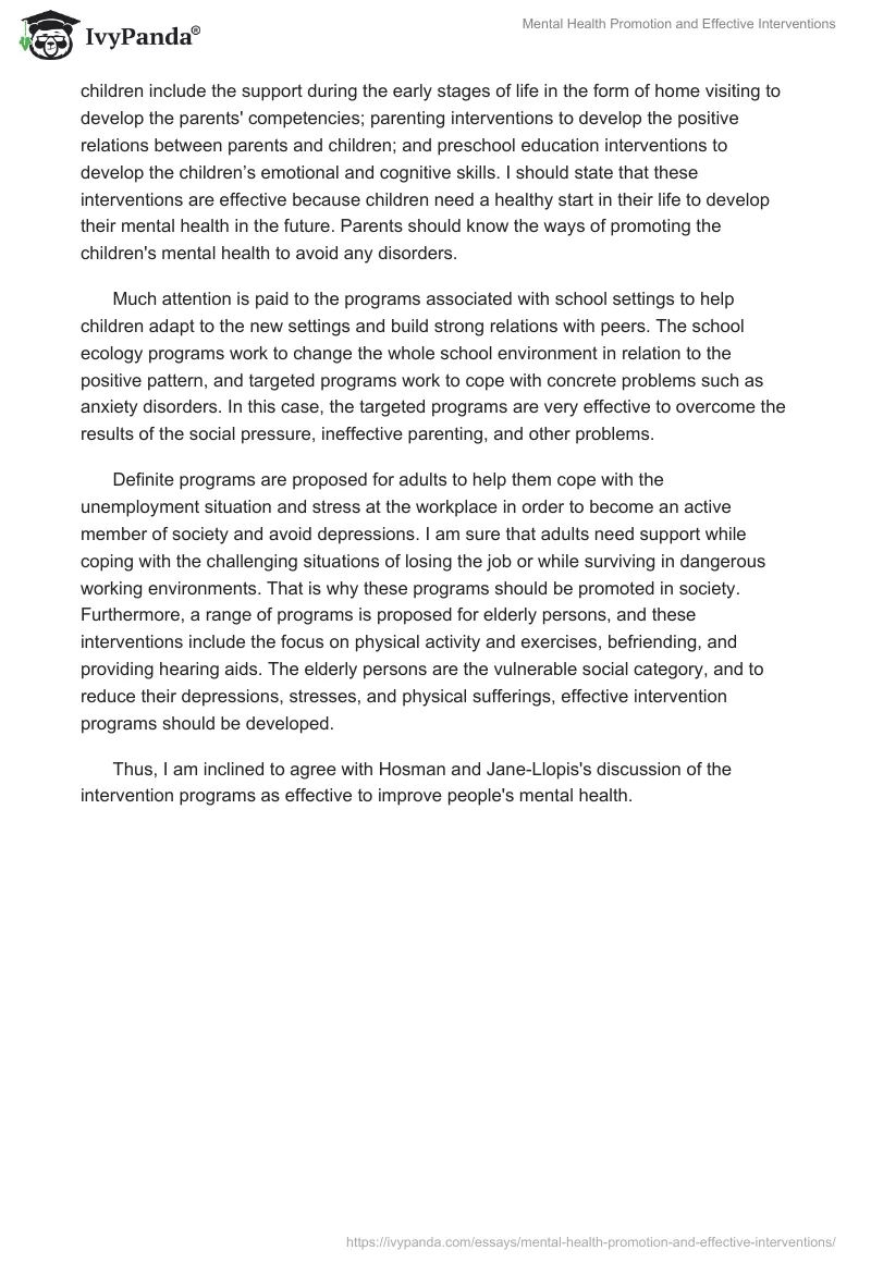 Mental Health Promotion and Effective Interventions. Page 2
