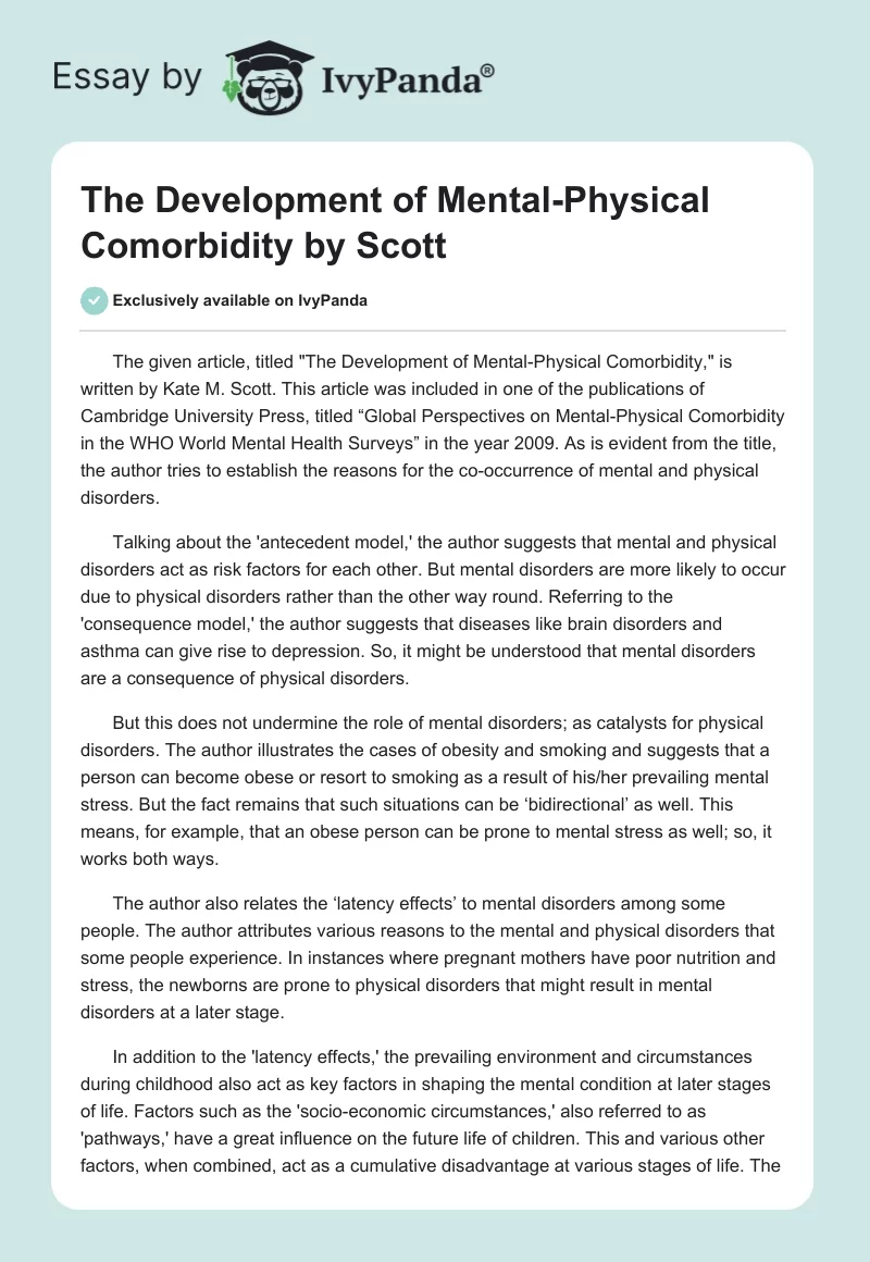"The Development of Mental-Physical Comorbidity" by Scott. Page 1