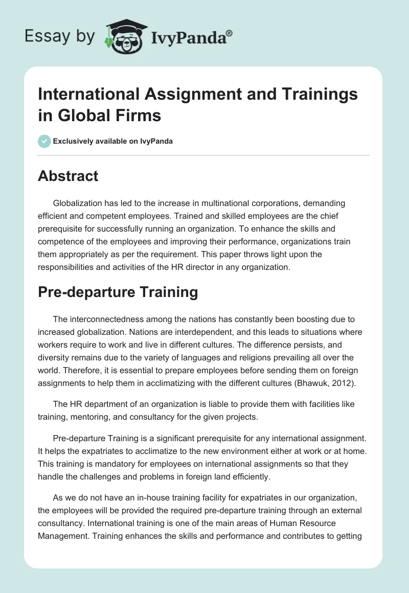 International Assignment and Trainings in Global Firms. Page 1