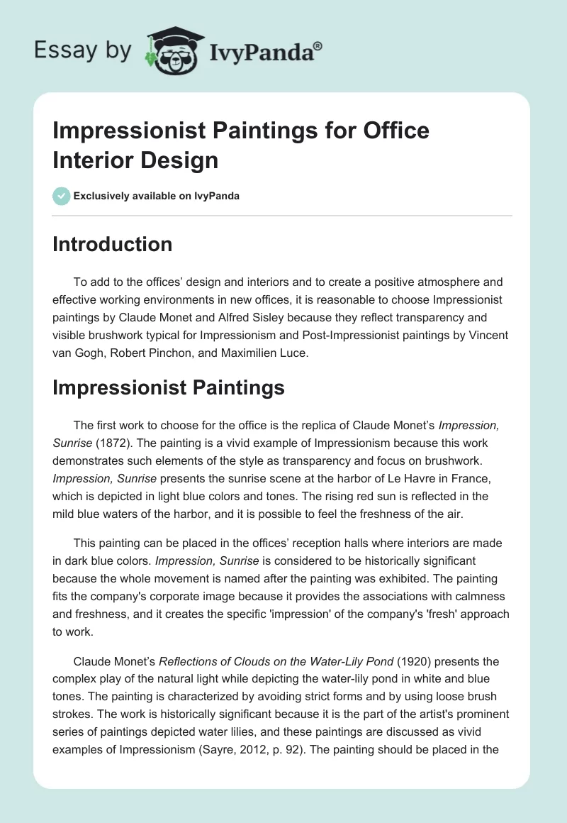 Impressionist Paintings for Office Interior Design. Page 1