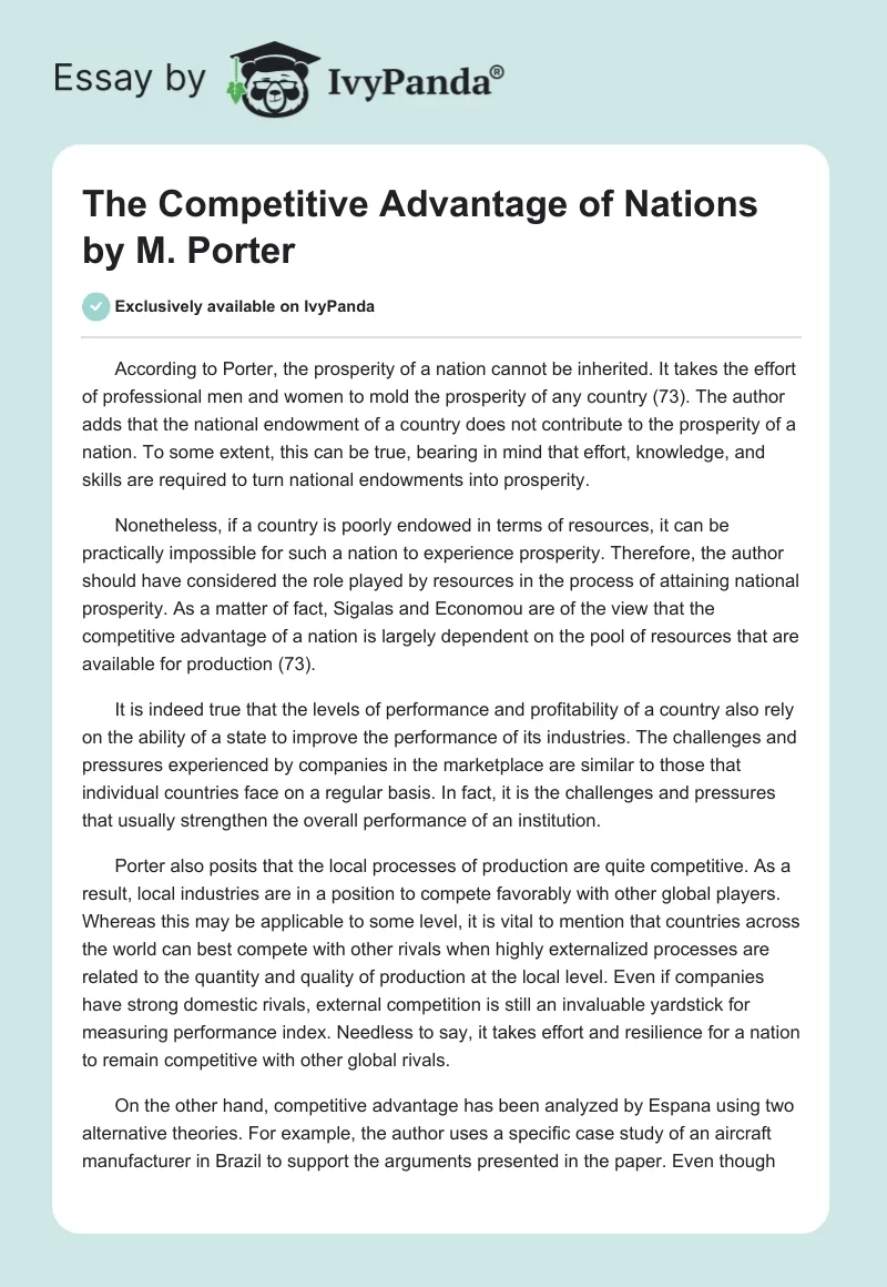 "The Competitive Advantage of Nations" by M. Porter. Page 1