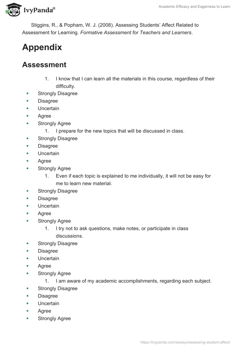 Academic Efficacy and Eagerness to Learn. Page 2