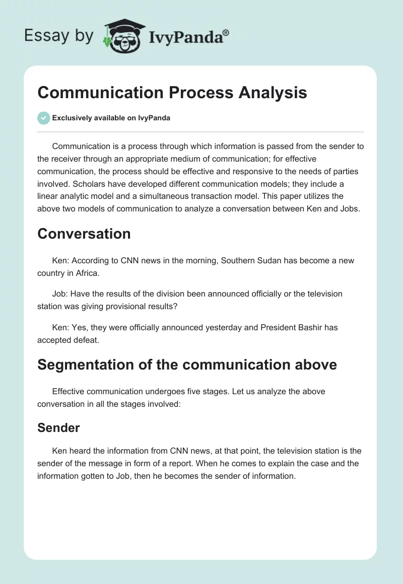 Communication Process Analysis. Page 1