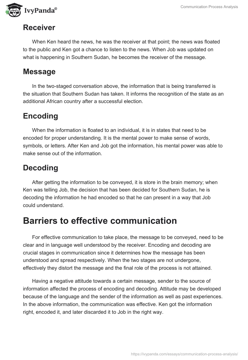 Communication Process Analysis. Page 2