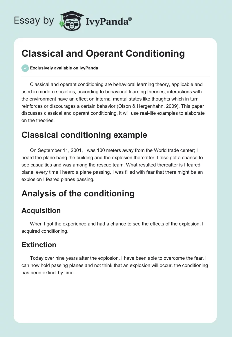 essay on classical and operant conditioning