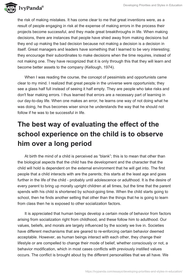 Developing Priorities and Styles in Education. Page 2