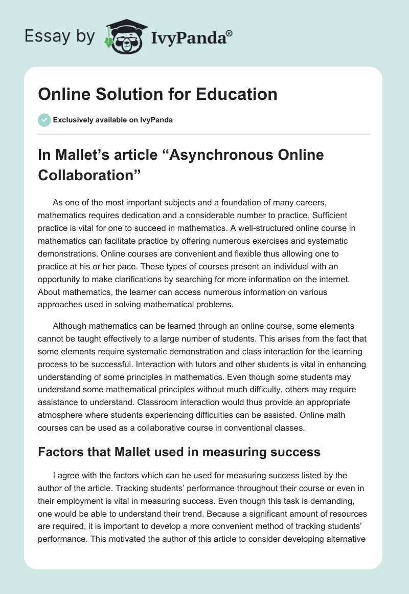 Online Solution for Education. Page 1