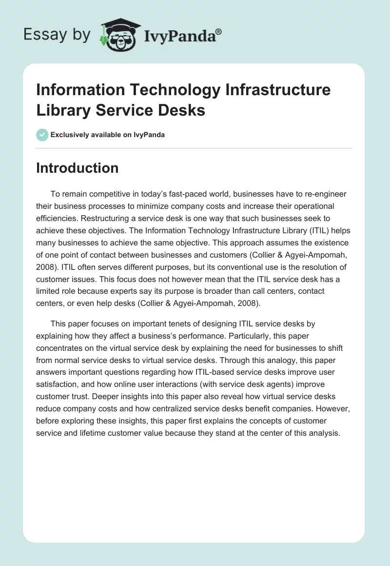Information Technology Infrastructure Library Service Desks. Page 1