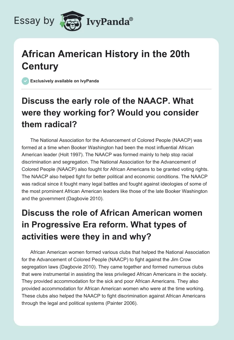 African American History in the 20th Century. Page 1