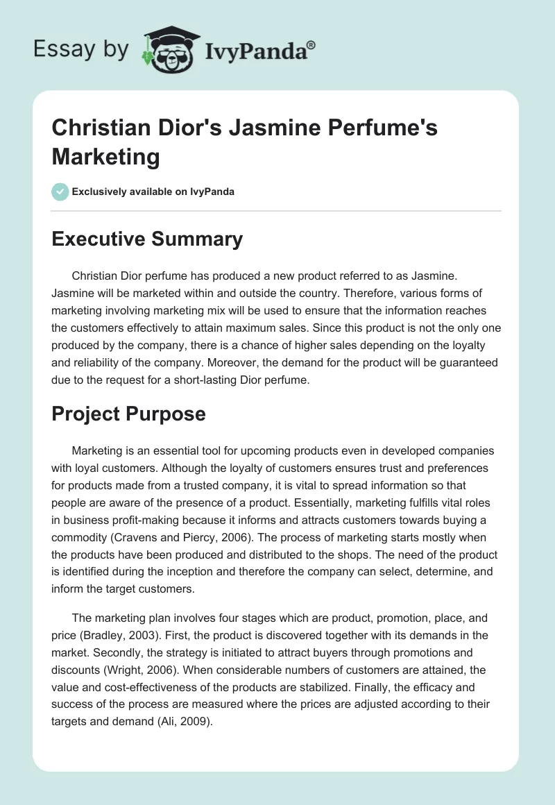 Christian Dior's Jasmine Perfume's Marketing. Page 1