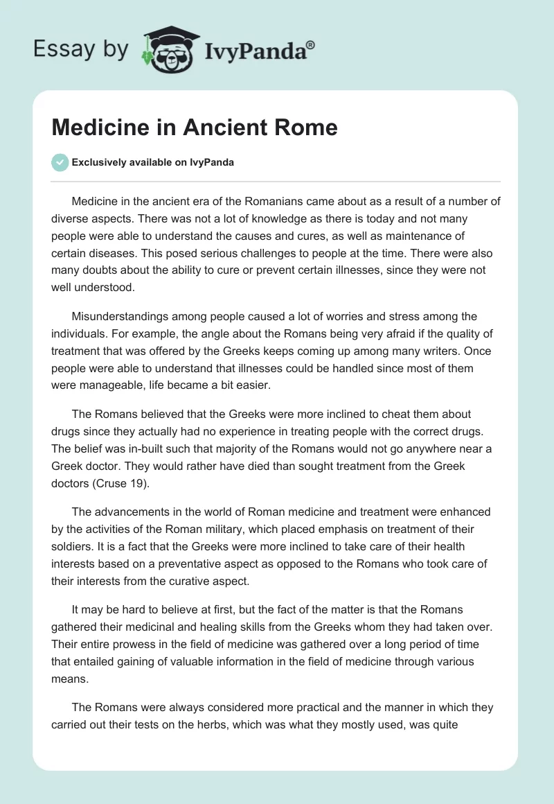 Medicine in Ancient Rome. Page 1
