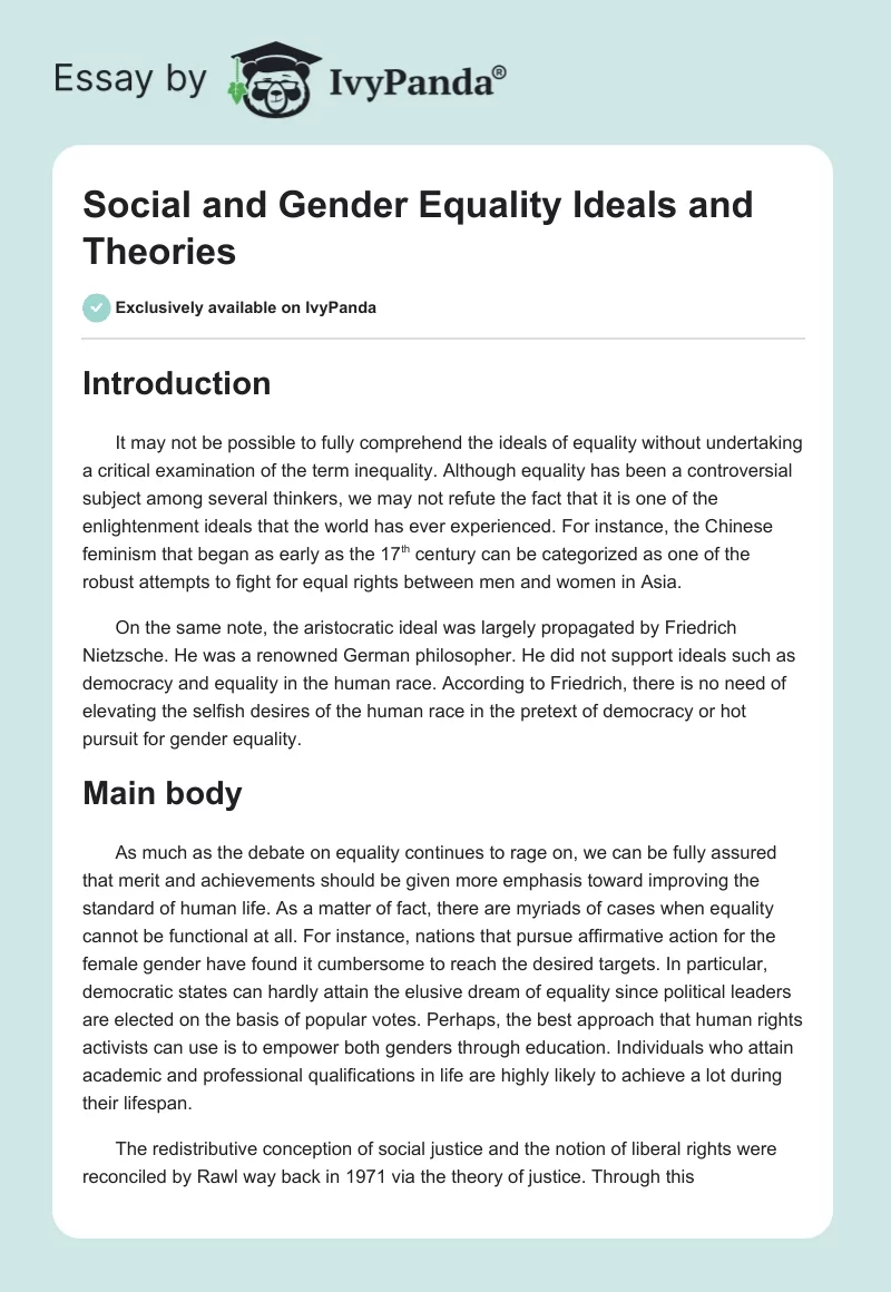 Social and Gender Equality Ideals and Theories. Page 1