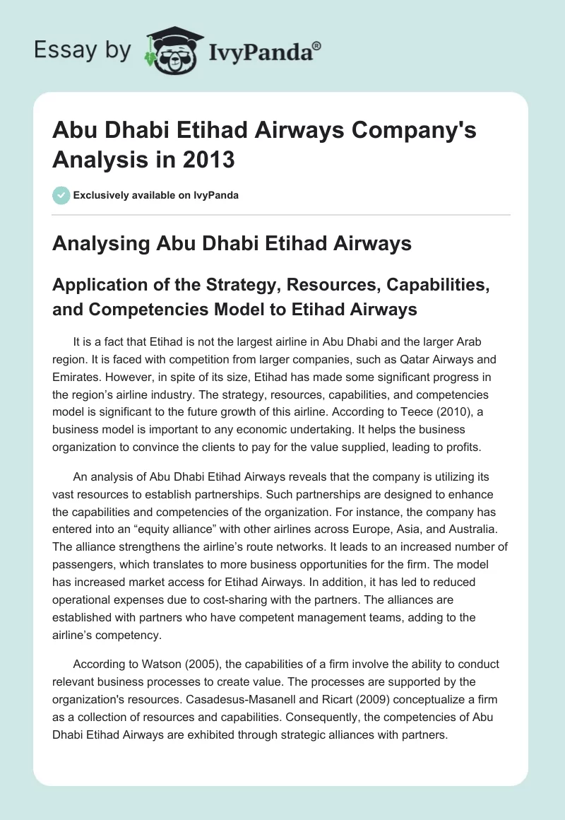 Abu Dhabi Etihad Airways Company's Analysis in 2013. Page 1
