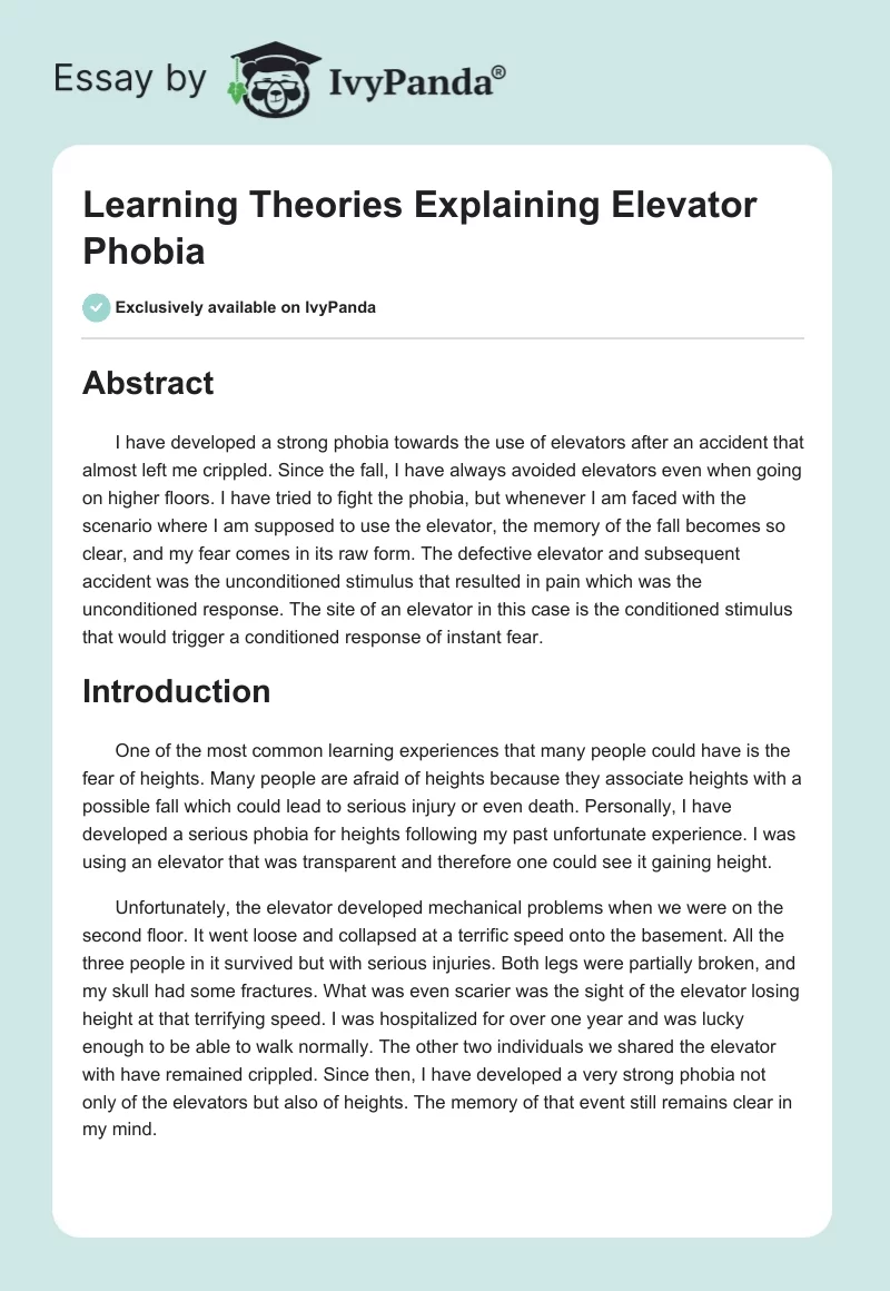 Learning Theories Explaining Elevator Phobia. Page 1