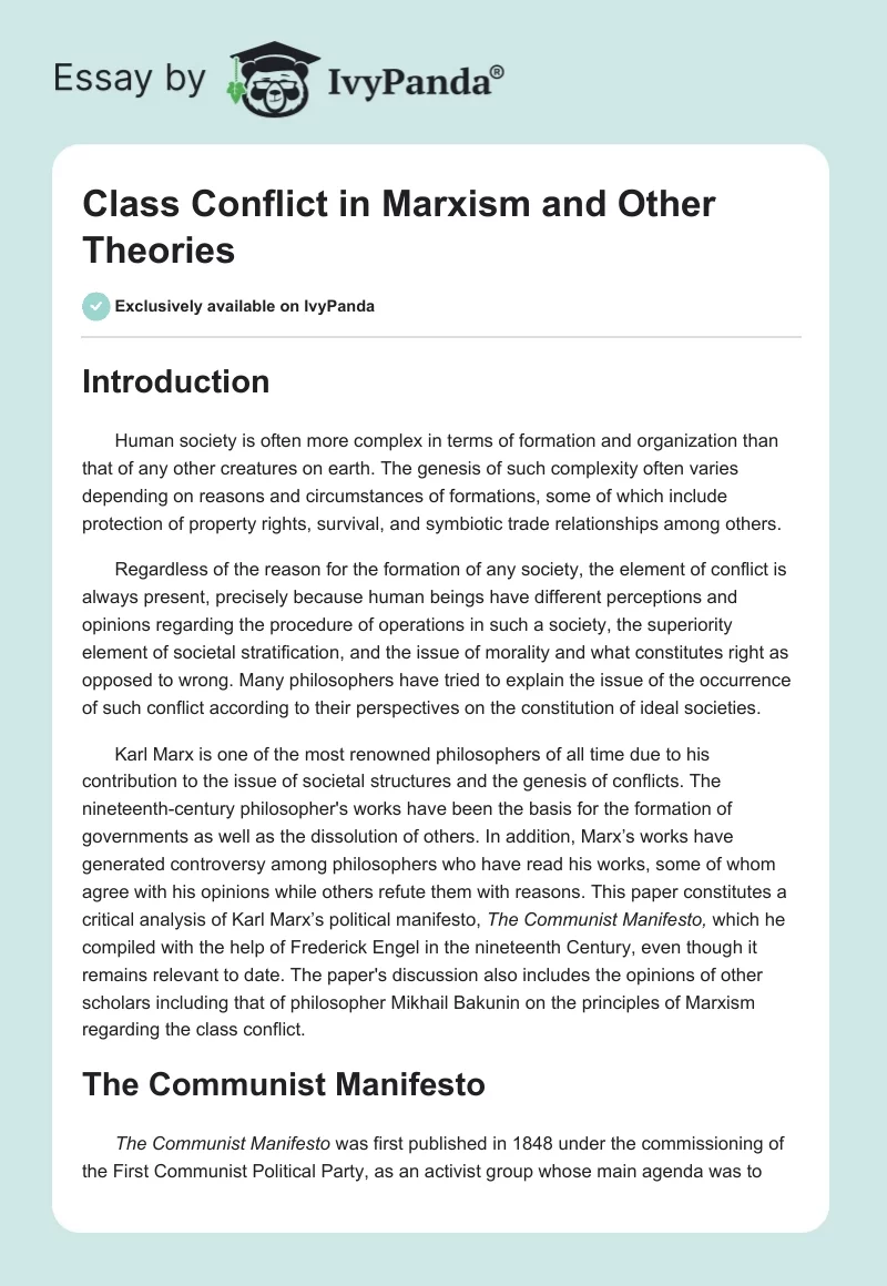 Class Conflict in Marxism and Other Theories. Page 1