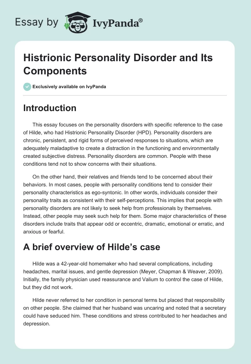 Histrionic Personality Disorder and Its Components. Page 1