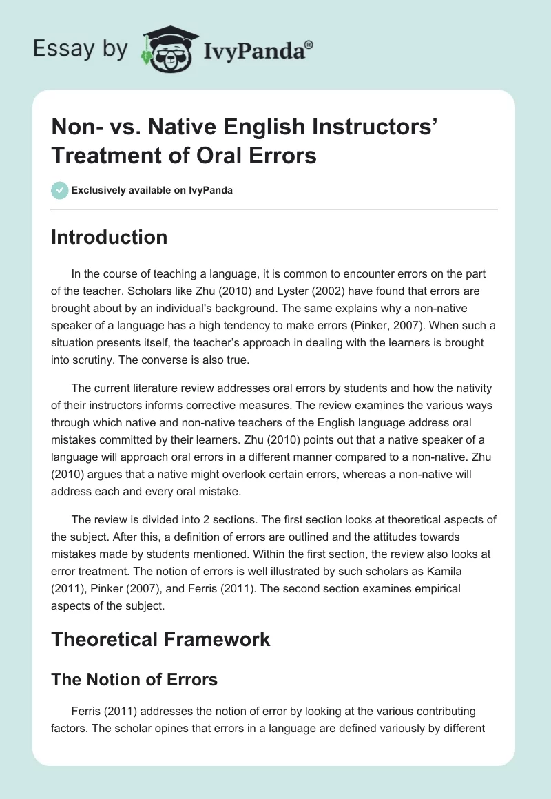 Non- vs. Native English Instructors’ Treatment of Oral Errors. Page 1