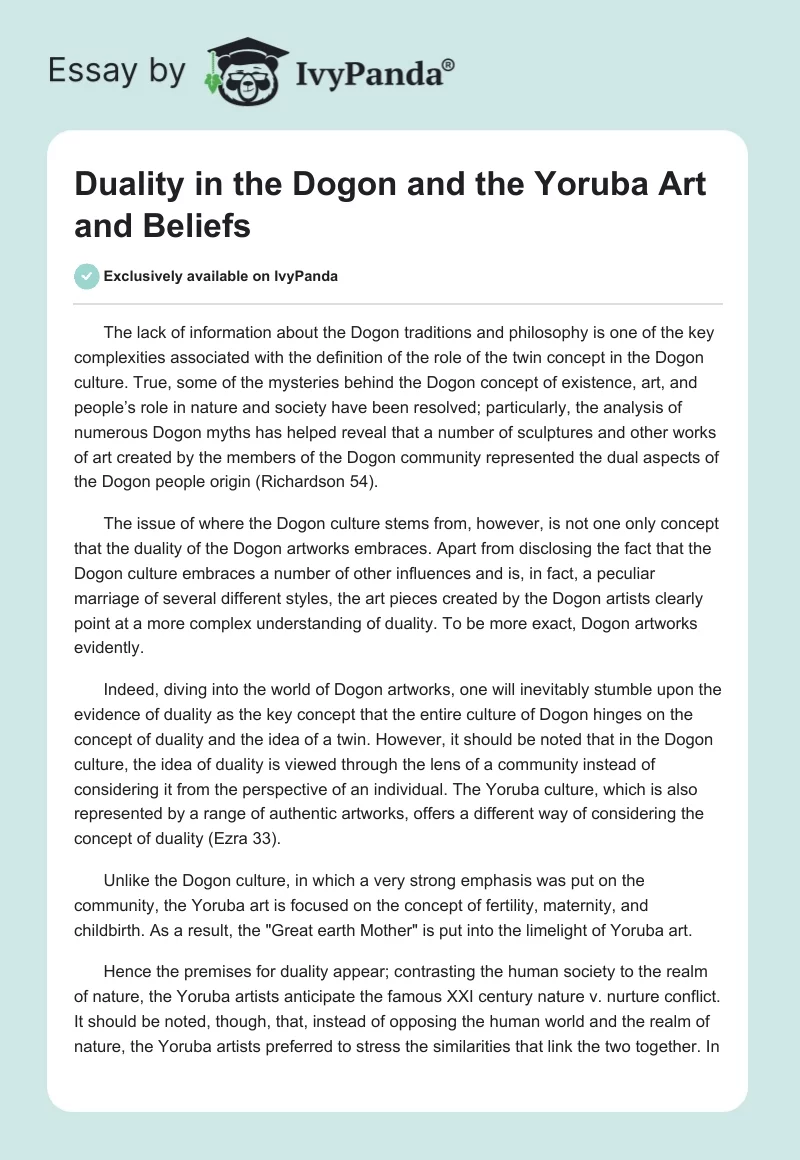 Duality in the Dogon and the Yoruba Art and Beliefs. Page 1