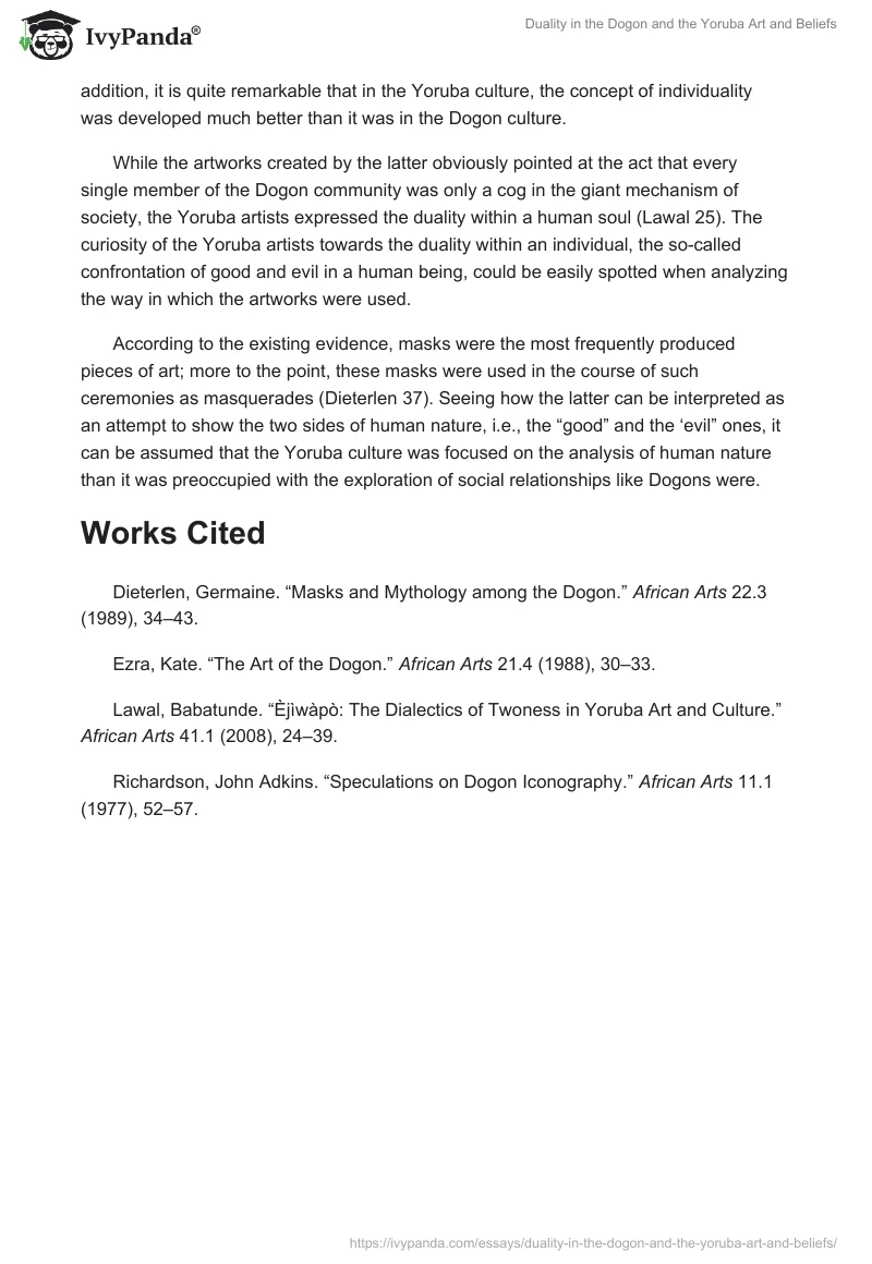 Duality in the Dogon and the Yoruba Art and Beliefs. Page 2