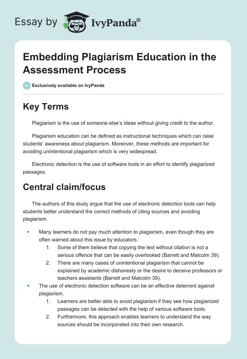 Embedding Plagiarism Education in the Assessment Process. Page 1