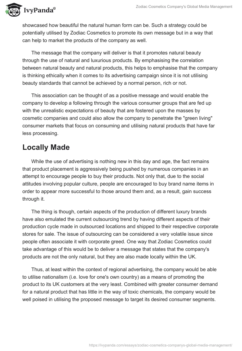 Zodiac Cosmetics Company's Global Media Management. Page 4