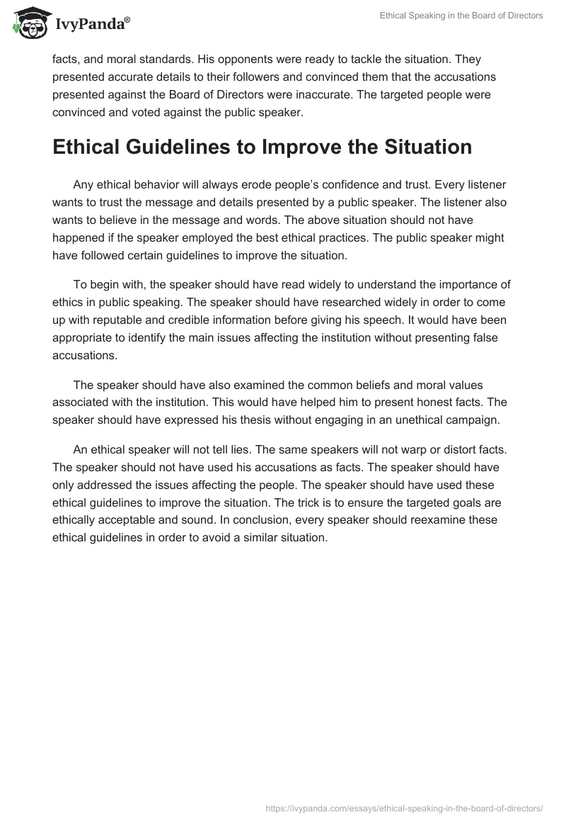 Ethical Speaking in the Board of Directors. Page 2