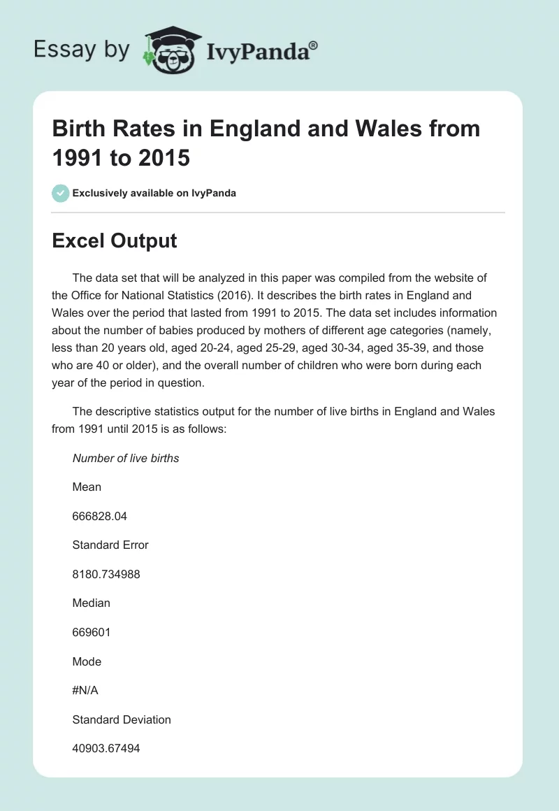 Birth Rates in England and Wales from 1991 to 2015. Page 1