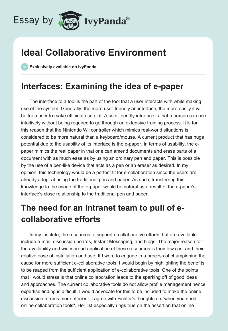 Ideal Collaborative Environment. Page 1