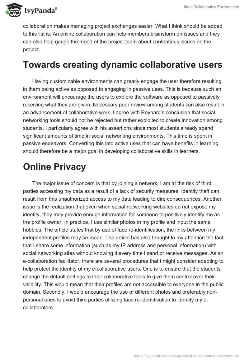 Ideal Collaborative Environment. Page 2