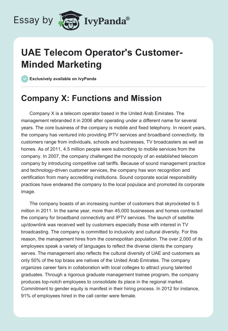 UAE Telecom Operator's Customer-Minded Marketing. Page 1