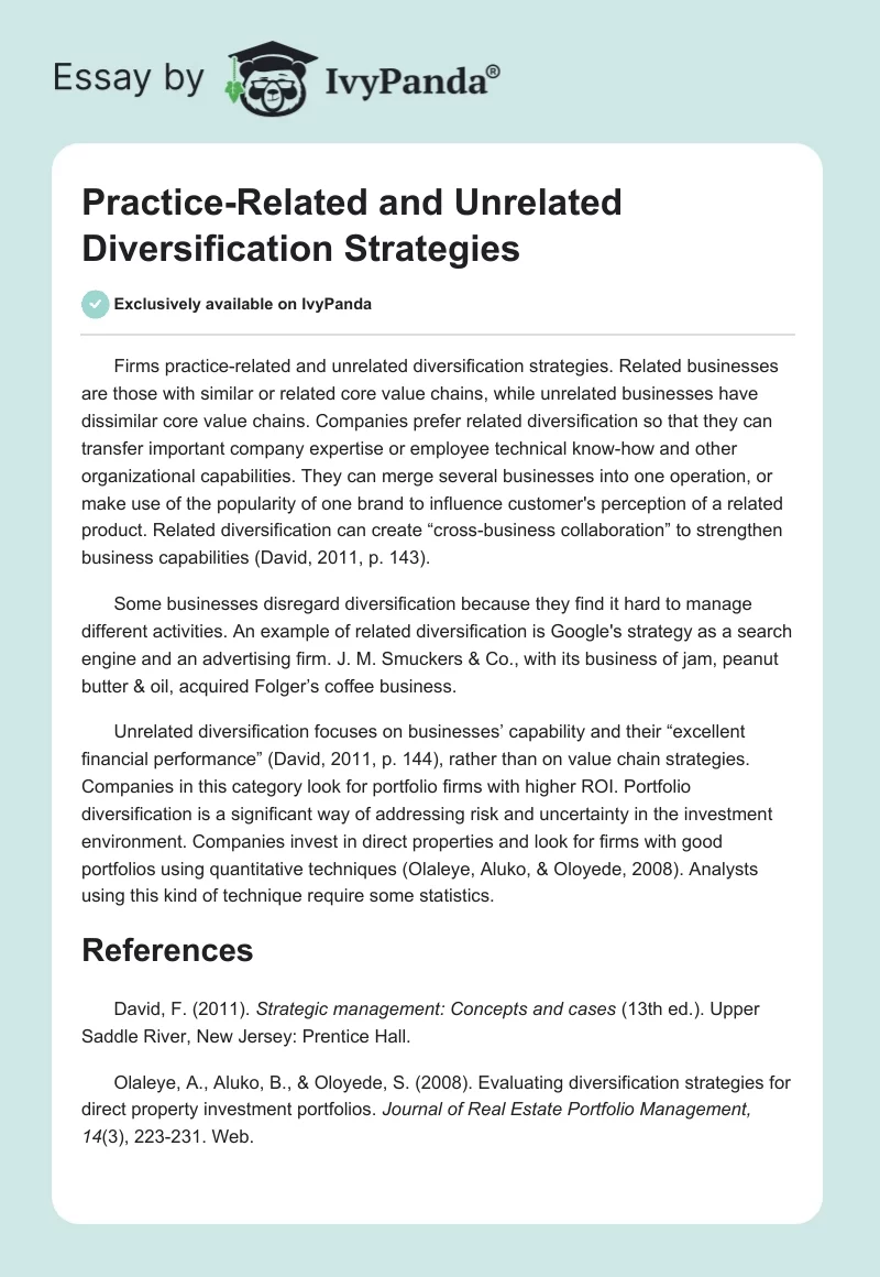 Practice-Related and Unrelated Diversification Strategies. Page 1