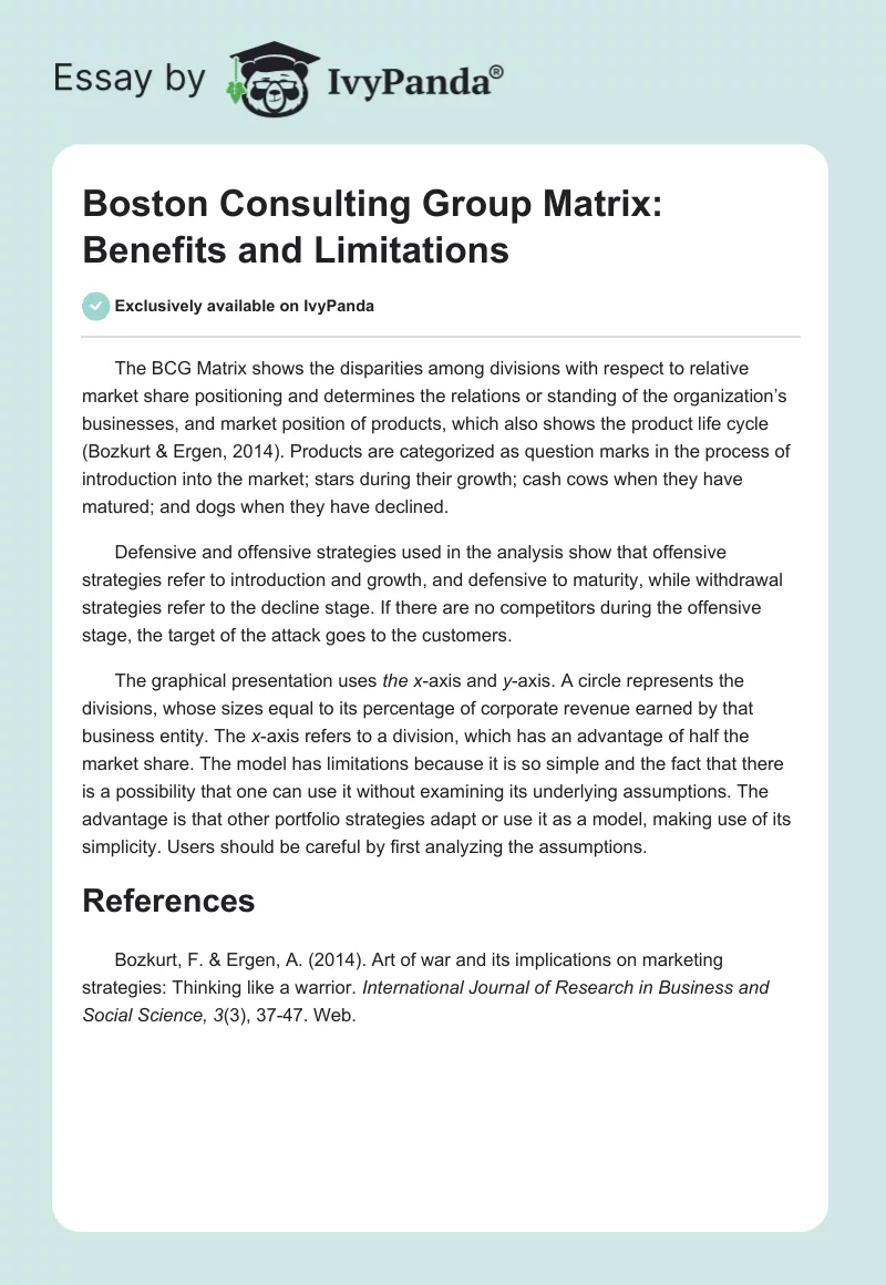 Boston Consulting Group Matrix: Benefits and Limitations. Page 1
