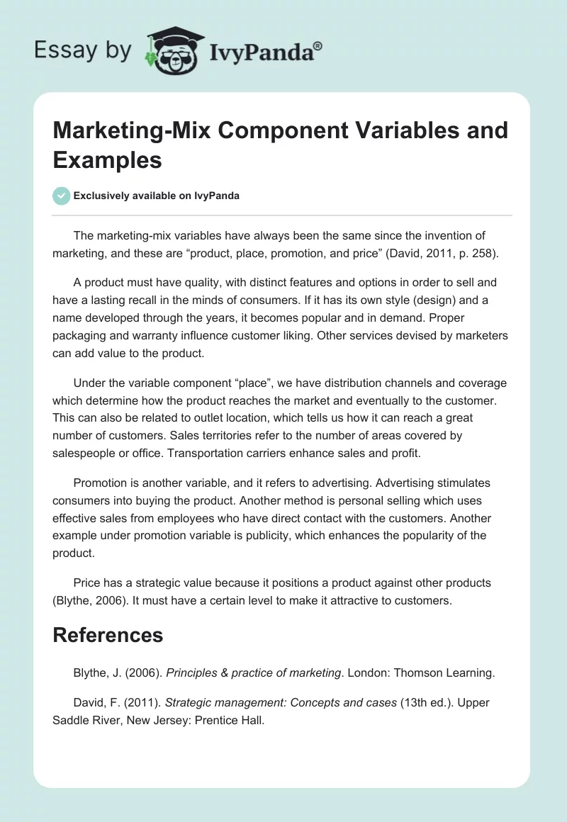 Marketing-Mix Component Variables and Examples. Page 1
