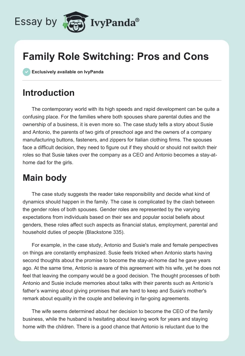 Family Role Switching: Pros and Cons. Page 1