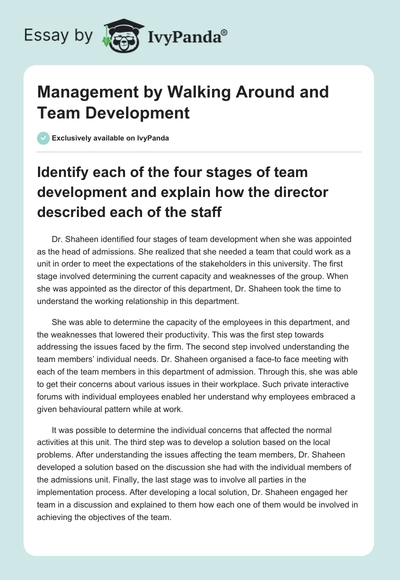 Management by Walking Around and Team Development. Page 1