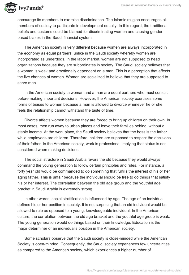 Biasness: American Society vs. Saudi Society. Page 4