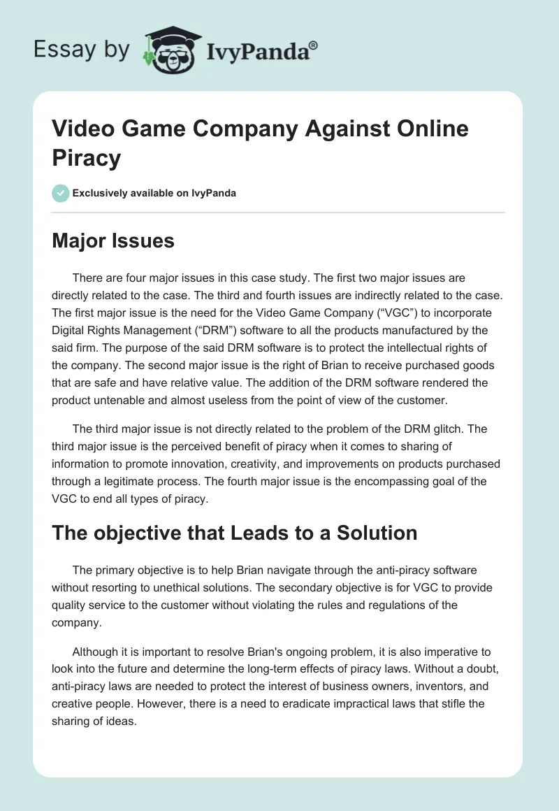 Video Game Company Against Online Piracy. Page 1