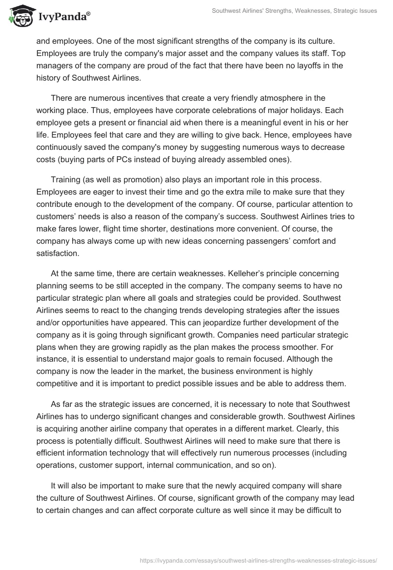 Southwest Airlines' Strengths, Weaknesses, Strategic Issues. Page 2