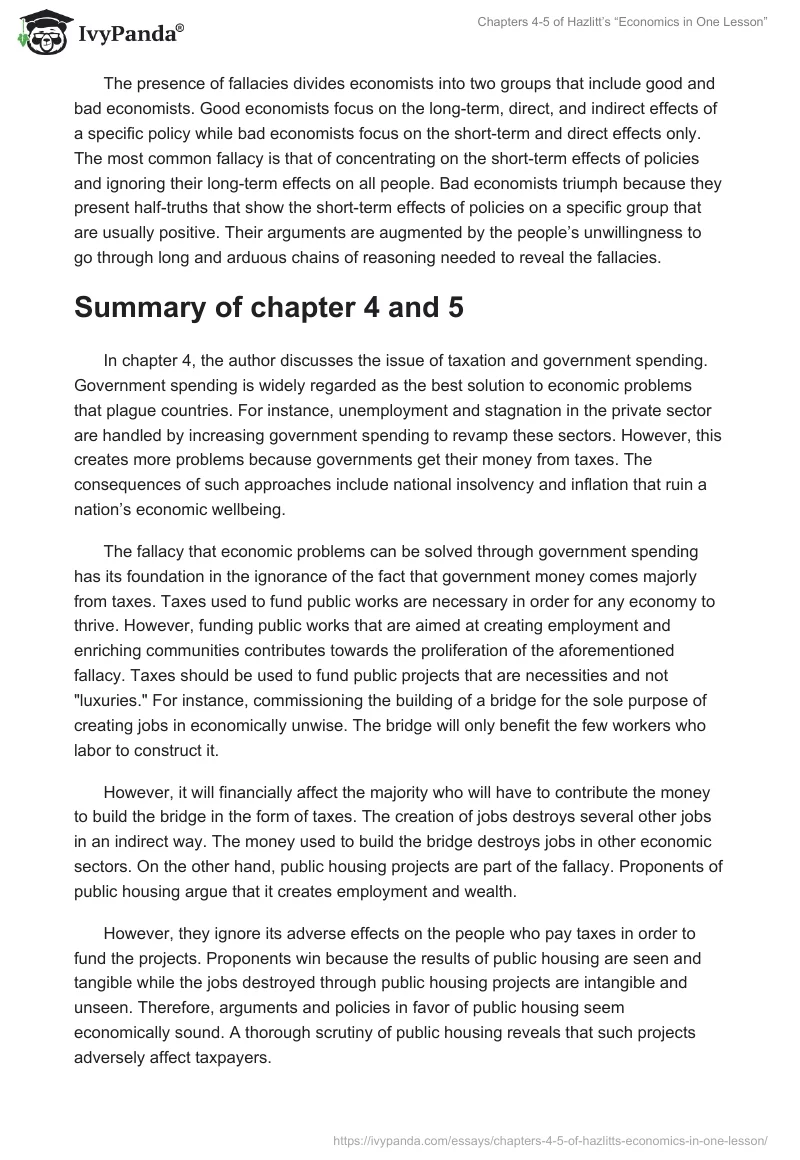 Chapters 4-5 of Hazlitt’s “Economics in One Lesson”. Page 2