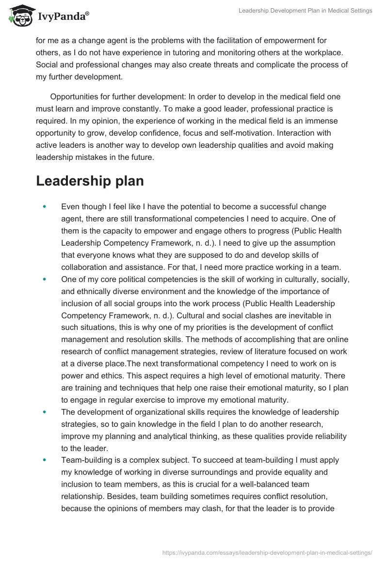 Leadership Development Plan in Medical Settings. Page 2