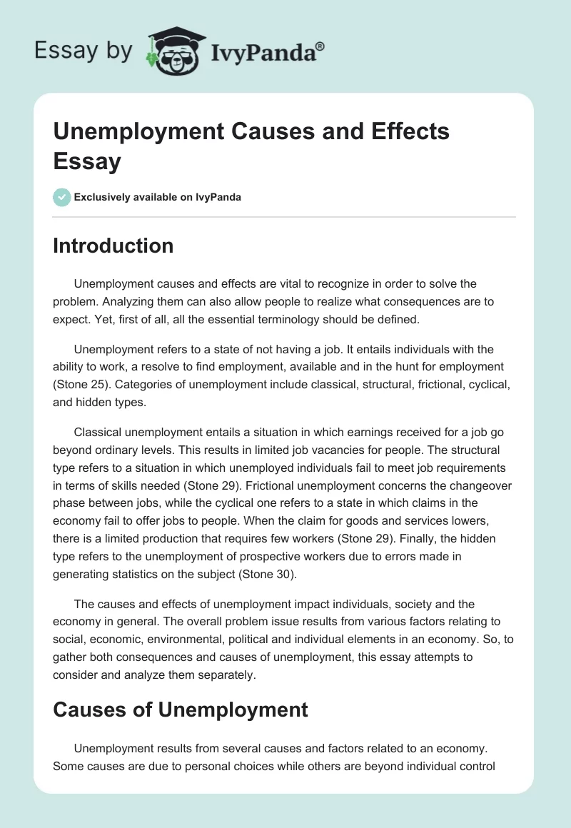 Unemployment Causes and Effects Essay. Page 1