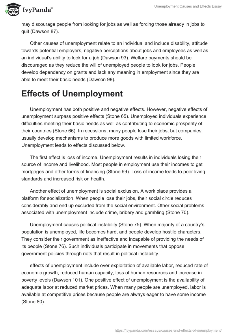 Unemployment Causes and Effects Essay. Page 3